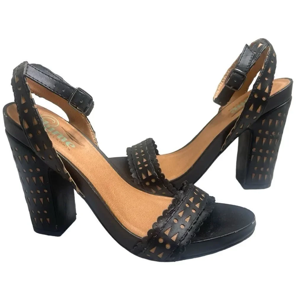 Plume by Farylrobin Black Slingback Chunky 4'' Pumps Block Heels Womens Size 7.5